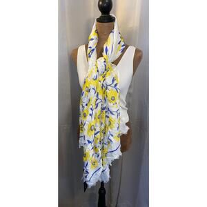 NWT Kate Spade New York Sunshine Floral Oblong Scarf White Yellow Blue 82” x 24”